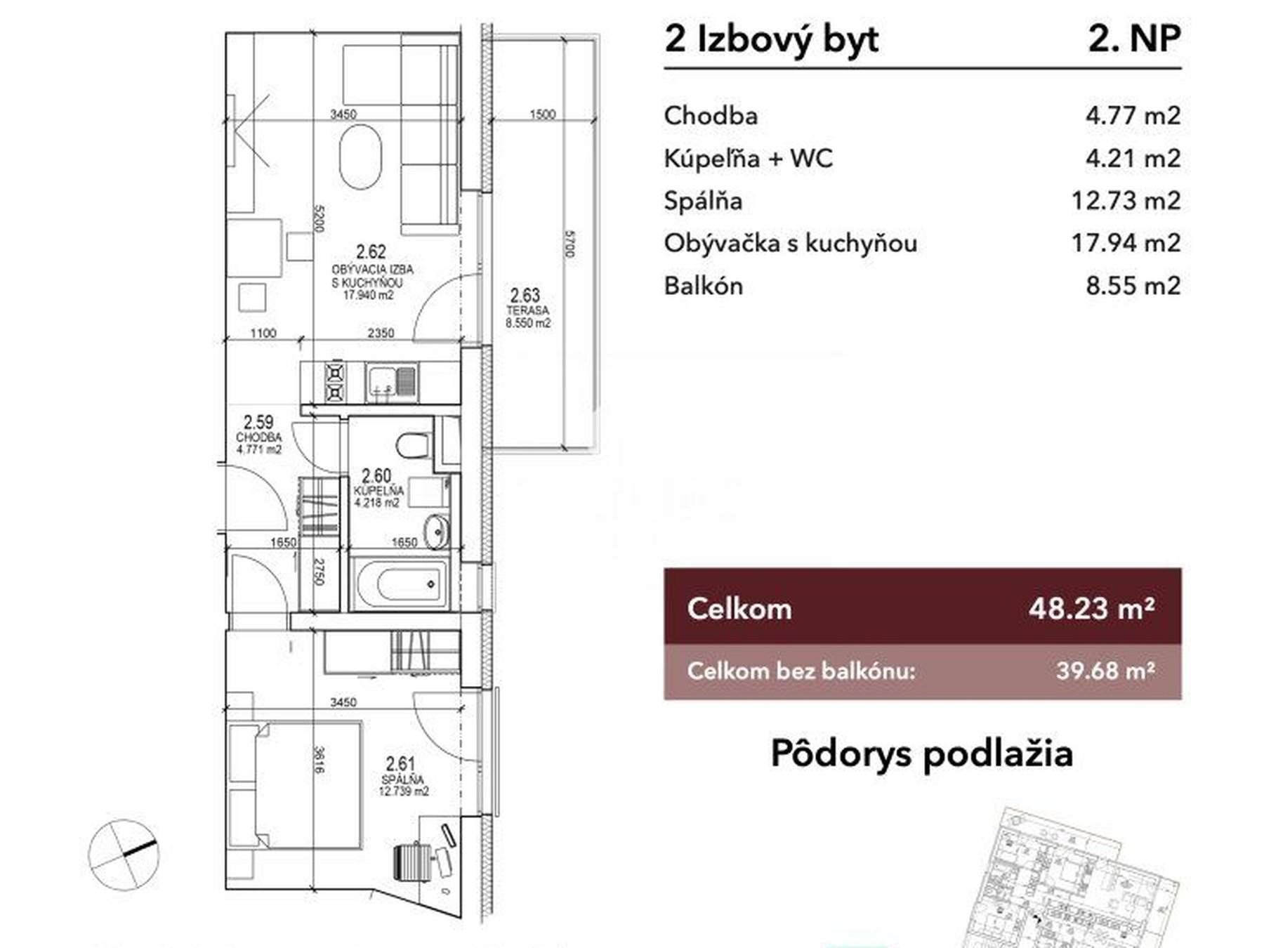 2 izbový byt 39,68 m² , Novostavba