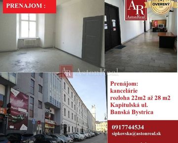 PRENÁJOM: Kancelárie od 22m2 do 28m2, Kapitulská ul.Banská Bystrica