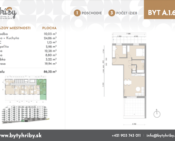 3 izbový byt s južnou 20m² terasou v novostavbe Hríby, (A16)
