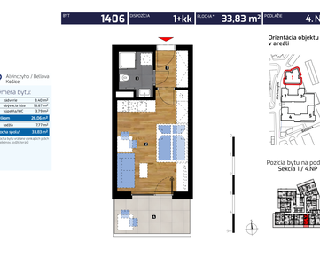 NOVOSTAVBA: 1 izb. byt (36,43 m2) + veľký balkón + garážové státie v novostavbe ALBELLI, centrum Košíc