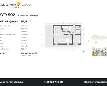 3 izbový byt na najvyššom podlaží s veľkometrážnou 41m² terasou a juho - východnou orientáciou v projekte Panorama Žilina, byt č. 502