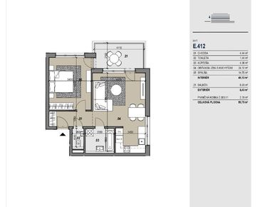 2-izbový byt E412 v novostavbe Zelené Vlčince