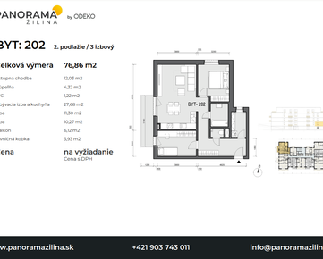 3 izbový byt s 6,43m² západným balkónom v projekte Panorama Žilina, byt č.202