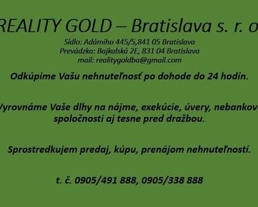 Hľadáme pre konkrétnych klientov na kúpu 1 až 4 izbové  byty Okres Bratislava I - Staré Mesto